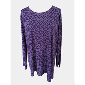 CJ Banks Purple & Black Long Sleeve Asymmetrical Hem Top-Size 1X